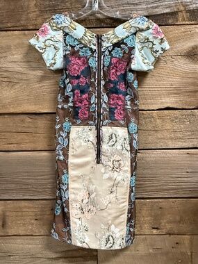 Beguile for Anthropologie Patchwork Tapestry Dress, Pink/blue/brown/cream, 0P